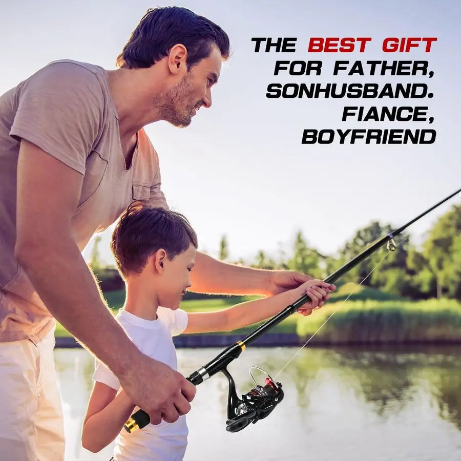 Fishing Rod and Reel Combo, 2PCS Telescopic Carbon Fiber Fishing Rod, Spinning Reels 2, Fishing Line 2, Fishing Hooks Bait Set,