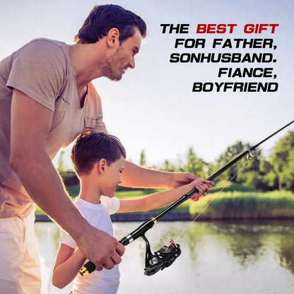 Fishing Rod and Reel Combo, 2PCS Telescopic Carbon Fiber Fishing Rod, Spinning Reels 2, Fishing Line 2, Fishing Hooks Bait Set,