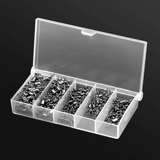 250pcs/Set Fishing Connector 2 4 6 8 10 Fishing Barrel Bearing Rolling Swivel Solid Ring