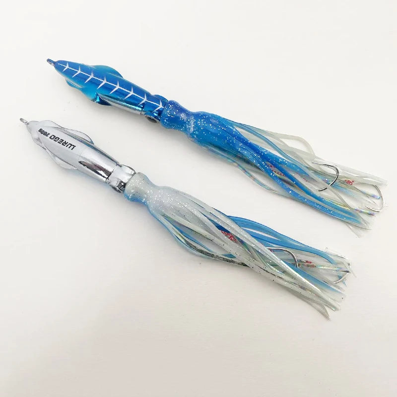 60g、100g、150g、200g Skirted SQUID Lure – Slow Pitch, Jigging/Trolling Lure for Saltwater/Deep Sea Fishing
ALL BILLFISH, MAHI/DORADO, KINGFISH, TUNA, WAHOO, SALMON, STRIPERS...PELAGIC SPECIES
