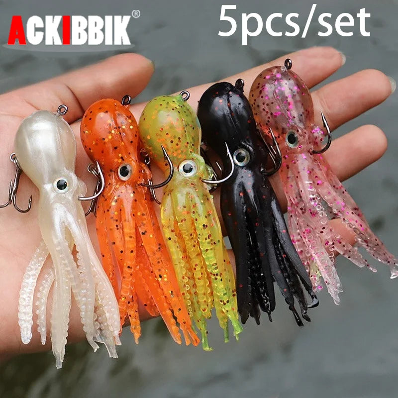 Ackibbik 5pcs Saltwater Squid Skirt- Soft Fishing Lure with Skirt Tail -Lingcod, Rockfish Jigs