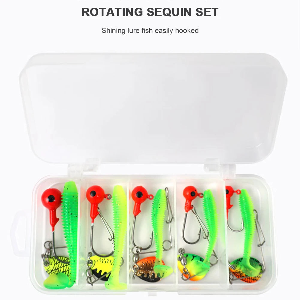 5pcs Soft Fishing Lures Set, Paddle-Tail Swimbait with Jig Head & Spinner  for Pike, Bass Fishing