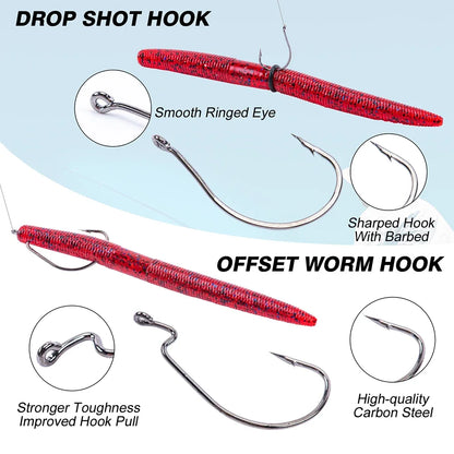 Goture-High Quality Senko-style Worm Soft Lure Set, Artificial Bait, High-Carbon Hook, 4in, 5in, 72PCs, 143PCs