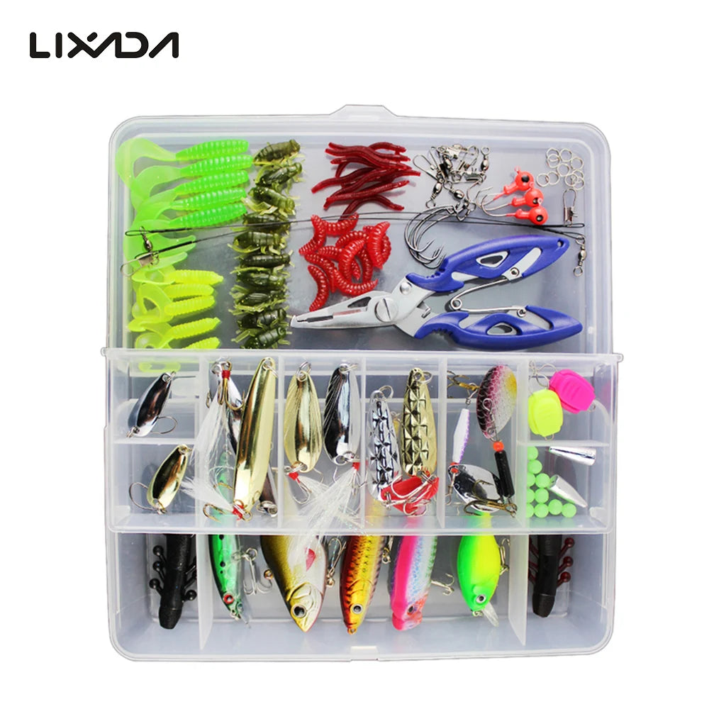 132PCS Fishing Lures/ Tackle- Mixed Hard Baits, Soft Baits, Popper, Crankbait, VIB, Topwater & Floating Fishing Lures- Hooks / Fishing Kit