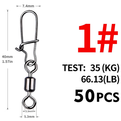 MEREDITH Fishing Connector 50PCS/Lot 2# 4# 6# 8# 10#  Bearing  Swivel, Stainless Steel With Snap