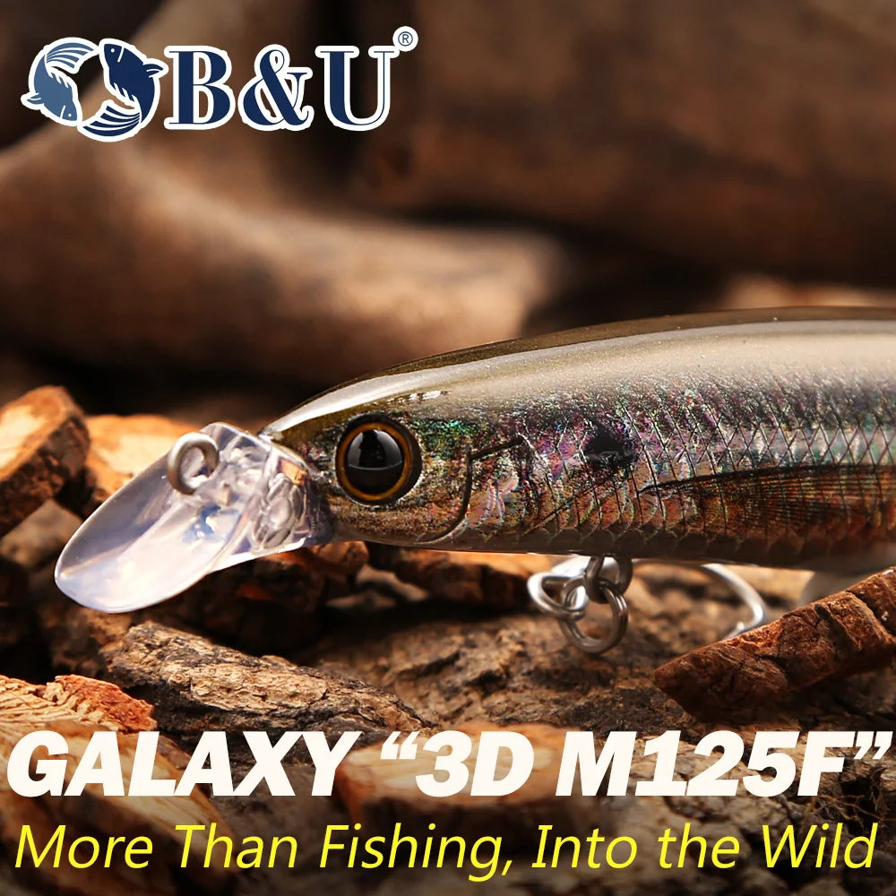 B&U Long Casting Floating Minnow- 3D Lifelike Hard Bait with Treble Hooks, Saltwater/Freshwater for Bass, Sea Bass, Pike, Walleye, Salmon/Trout and All PREDATORS