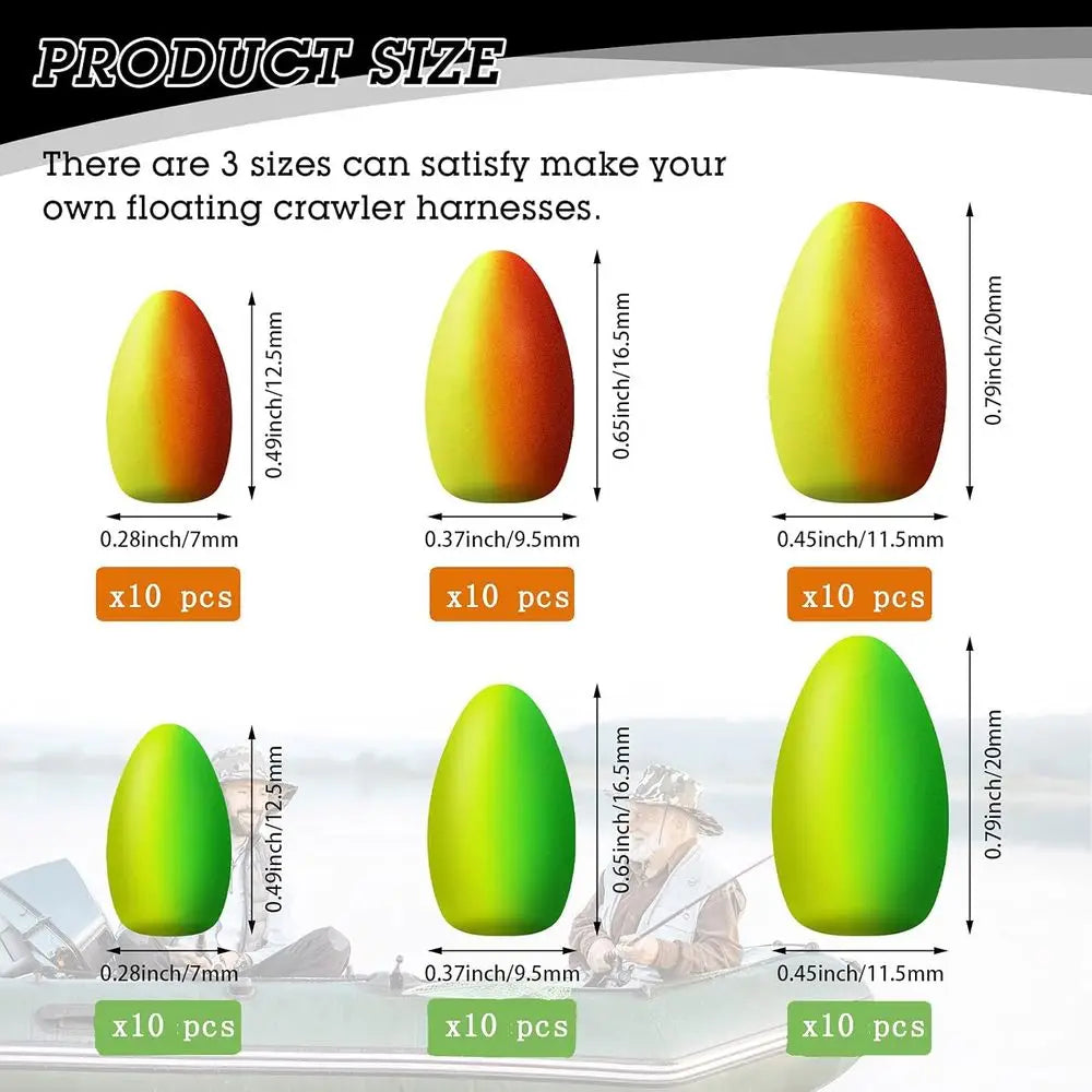 60 Pack Foam Bullet Snell Floats for Fishing - Ideal for Pompano, Trout, Catfish & Walleye