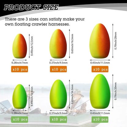 60 Pack Foam Bullet Snell Floats for Fishing - Ideal for Pompano, Trout, Catfish & Walleye