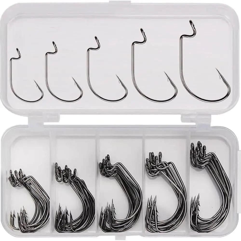 EWG Offset Worm Hooks for Bass Fishing, Texas Rig Hooks for Senko Soft Plastics Bait in Saltwater or Freshwater Size:2#