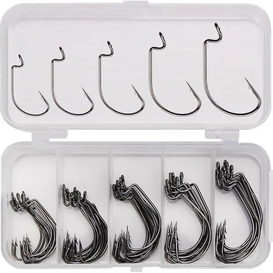EWG Offset Worm Hooks for Bass Fishing, Texas Rig Hooks for Senko Soft Plastics Bait in Saltwater or Freshwater Size:2#