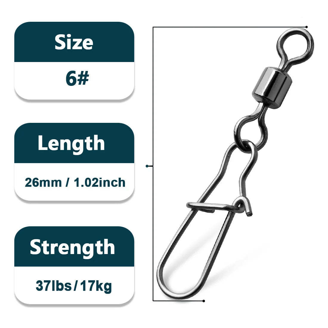 Duo-Lock Snap Swivels 50~200Pcs Fishing Swivel Snap Stainless Brass Saltwater Fishing Rolling Barrel Swivel Connectors