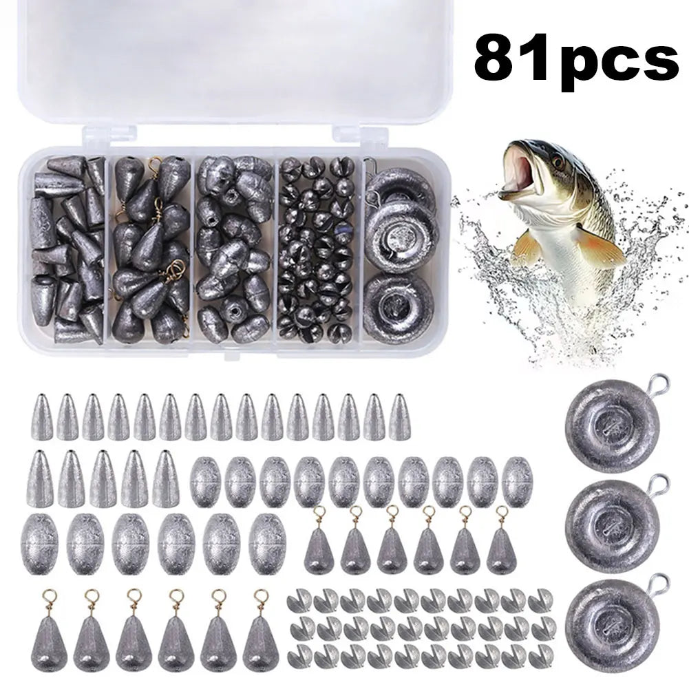 81PCS Removable Fishing Sinkers Weights Kit Round, Split Shot Sinker , and more