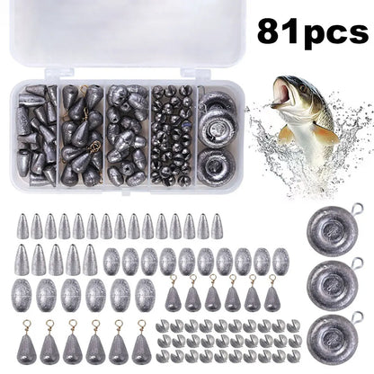 81PCS Removable Fishing Sinkers Weights Kit Round, Split Shot Sinker , and more