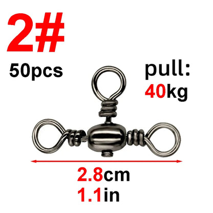 50PCS/Bag Fishing Accessories Black Nickel T-Swivel, for 3-Way Rigging