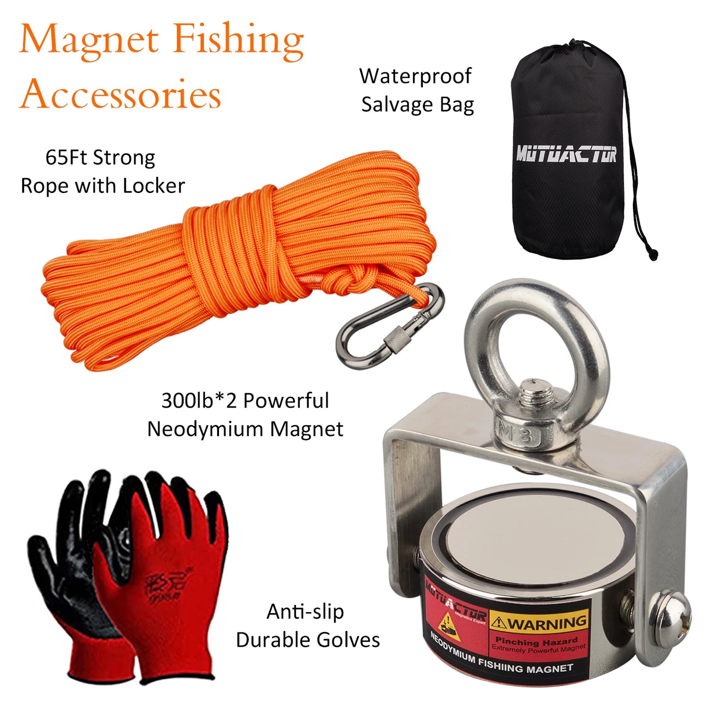 Rotatable TWO side Fishing Magnet Set140KG, 180KG, 300KG,  Heavy Duty Neodymium Rare Earth Swivel Magnet with 65Ft Cord