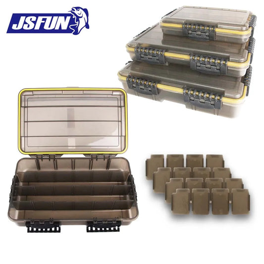 JSFUN Waterproof Floating Tackle Box S/M/L with Adjustable Dividers/Transparent Brown Anti-UV Lid