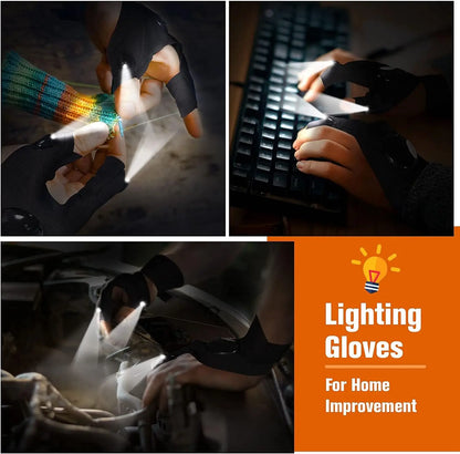 LED Half Finger Glove for Men or Women - Waterproof- Night Fishing , Cycling, Running-  Flashlight Durable Fingerless Gloves
