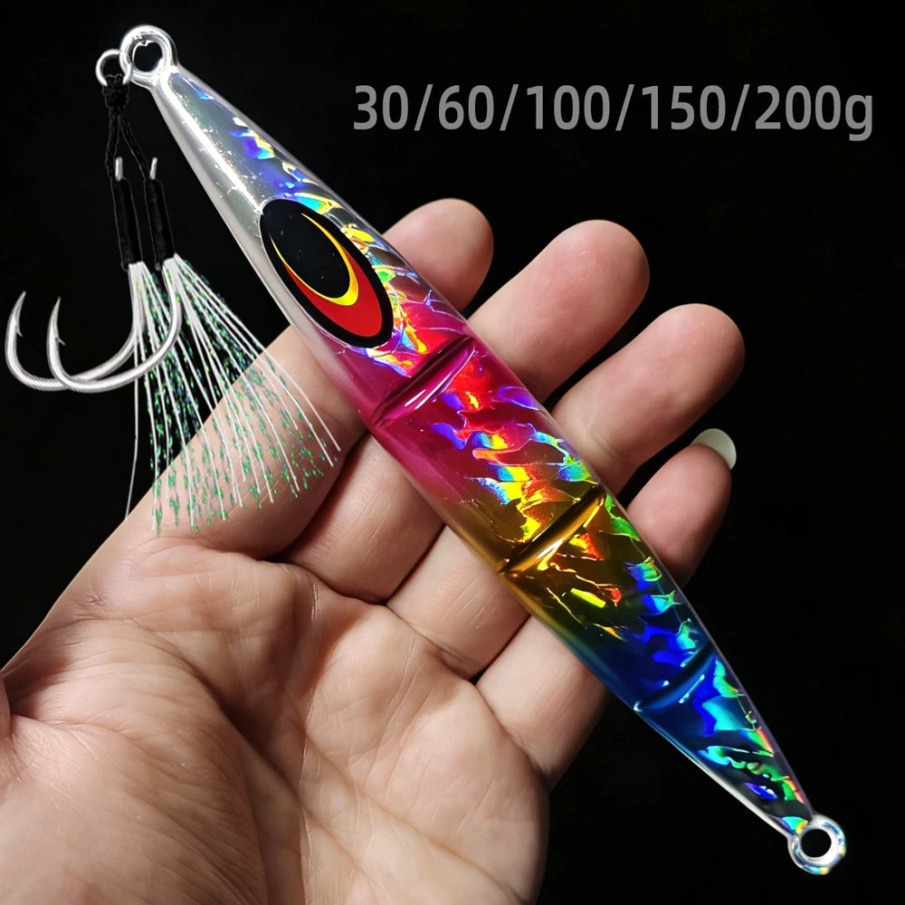 30g/60g/100g/150g/200g Fast Sinking Jigging Lure- Laser Coating- Luminous Jig for Trolling/ Jigging-TUNA, WAHOO ,MAHI/DORADO, KINGFISH, AMBERJACK, &ALL BOTTOM FEEDERS