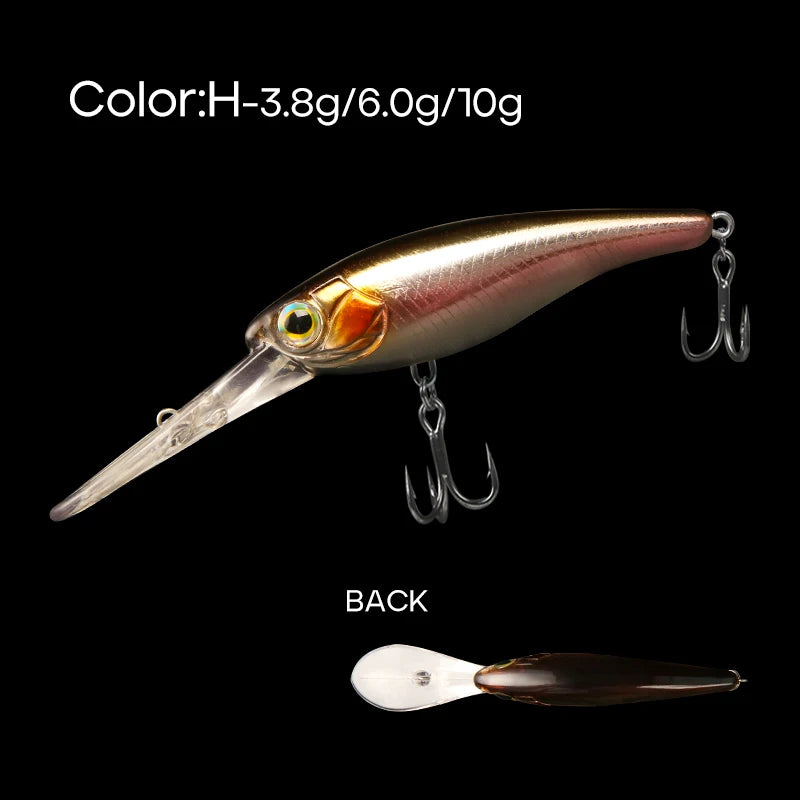 LETOYO Suspending Minnow 3.8g 6g 10g 0-4m  Deep Diving- BASS, PIKE, TROUT, WALLEYE