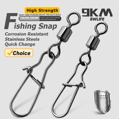 Duo-Lock Snap Swivels 50~200Pcs Fishing Swivel Snap Stainless Brass Saltwater Fishing Rolling Barrel Swivel Connectors