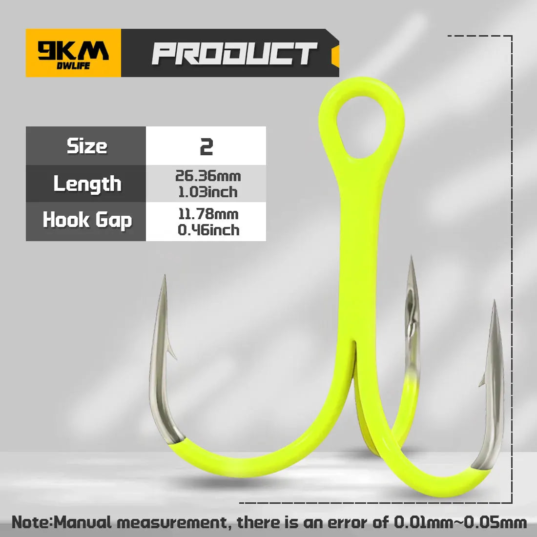9KM 10Pcs Triple Hook Treble Hooks 2X Strong for Salt or Freshwater Applications, Fluorescent Green Ultra Violet (UV)