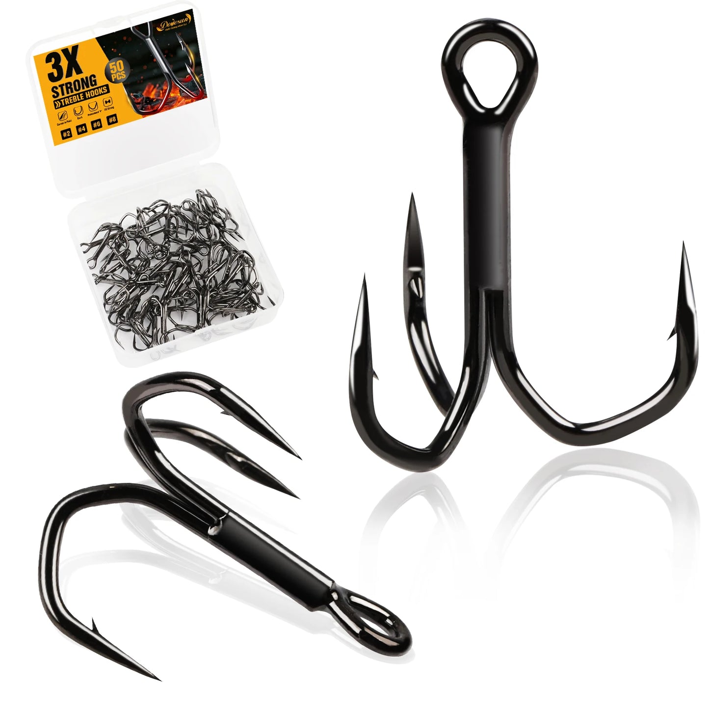 Dovesun Fishing Treble Hooks 3X Strong Professional V Triple Fishing Hooks for Saltwater Freshwater 50PCS Size #8#6#4#2