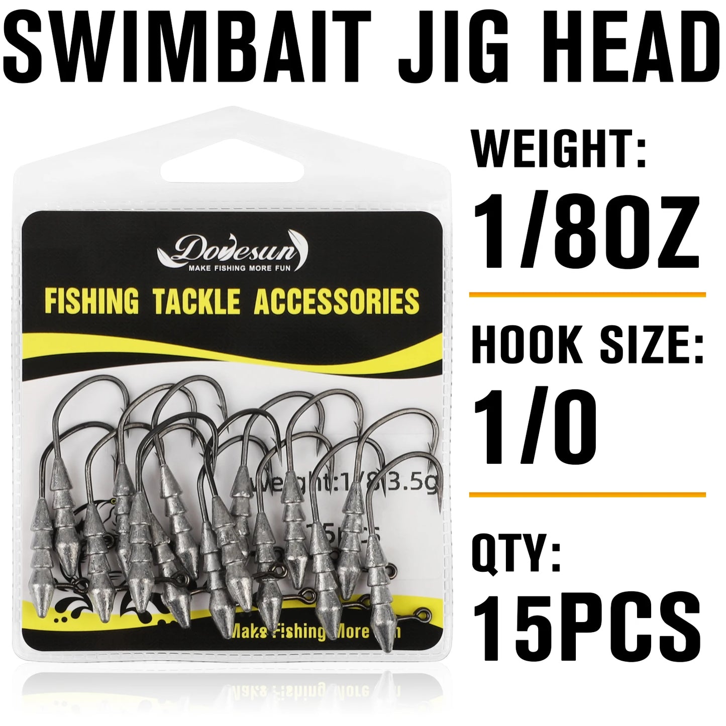 15PCS Hover Rig, Jig head, Swimbait Jig-Heads for Bass Fishing, Bass Hooks 1/0- Hover Strolling Rig Kit- Fishing Jig Heads1/16OZ, 1/8OZ