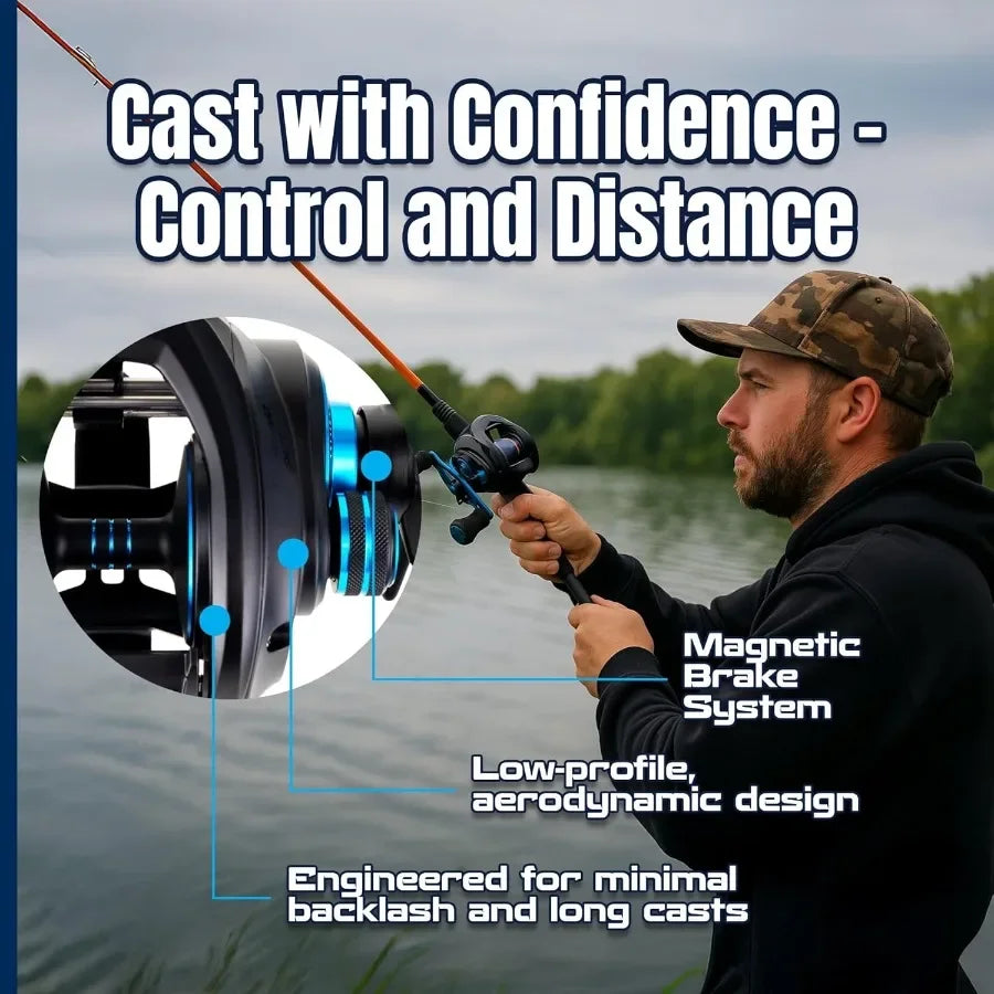 ProSpin Baitcasting Fishing Reel with Aluminum Frame and 6.8:1 Gear Ratio for Enhanced Casting Precision and Smooth Retrieval
