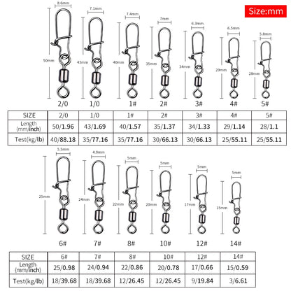 MEREDITH Fishing Connector 50PCS/Lot 2# 4# 6# 8# 10#  Bearing  Swivel, Stainless Steel With Snap