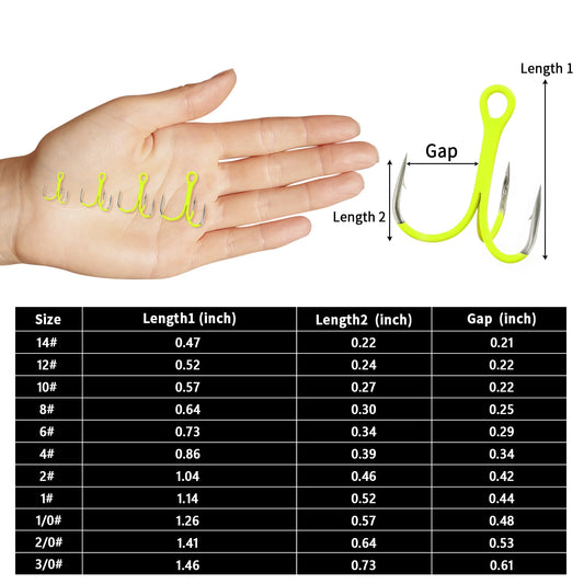 9KM 10Pcs Triple Hook Treble Hooks 2X Strong for Salt or Freshwater Applications, Fluorescent Green Ultra Violet (UV)