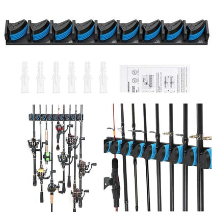 Wall Mounted Fishing Pole Holder, Vertical and Horizontal Fishing Rod Storage- Hanging Bracket Display Hanger for Storing 9 Rods