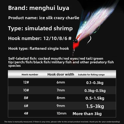 5Pcs Feather Hooks Green Bill Charlie Ice Silk Shrimp Fly for Freshwater Saltwater 5 Boxes