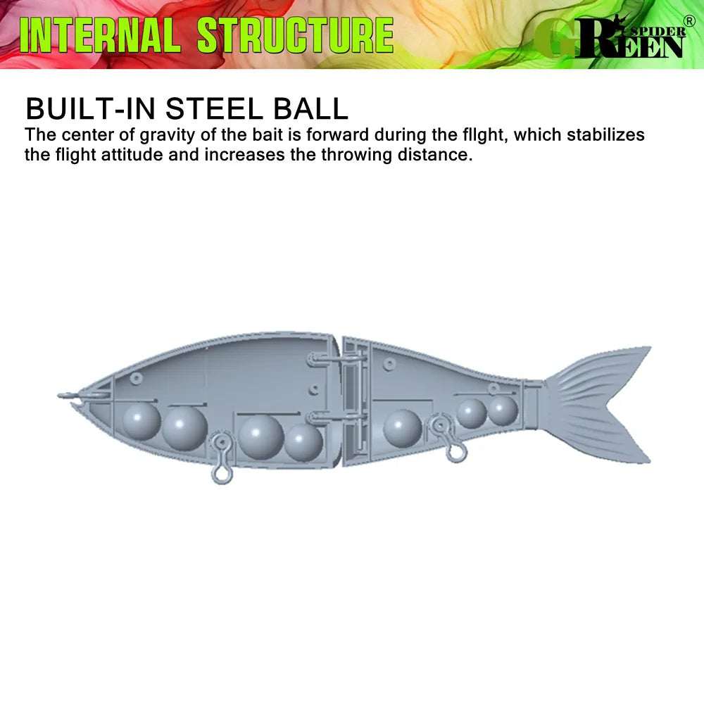 GREENSPIDER 7.09INCH 3.19OZ  Multi Jointed Swimbait  - Slow-Sinking/ Glide Bait
GREAT FOR BASS, PIKE, STRIPER, SNOOK, TARPON, REDFISH & OTHER INSHORE SPECIES