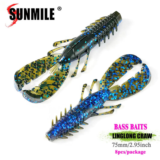 SUNMILESUNMILE 8pcs 75mm2.95inch Craw Baits,Softbats- Bass Baits