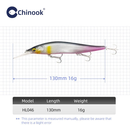 Chinook 130mm16g Minnow Jerkbait, Depth 2-3m Suspending Fishing Lure ,aka: Vision110