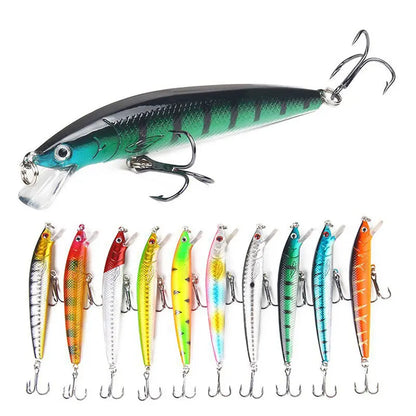 10Pcs Long Tail Minnow Fishing Lure 10cm 9g Floating Hard Bait Artificial Wobbler Crankbait 3D Eye  Fishing Tackle