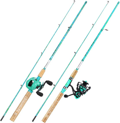 5'6" Graphite & Fiberglass Fishing Rod Combo with Quickset Anti-Reverse Reel, Durable and Strong (1 or 2 Pack)