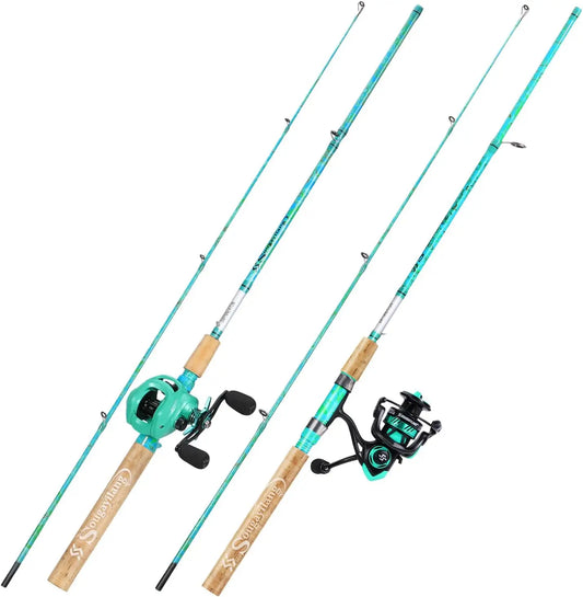 5'6" Graphite & Fiberglass Fishing Rod Combo with Quickset Anti-Reverse Reel, Durable and Strong (1 or 2 Pack)