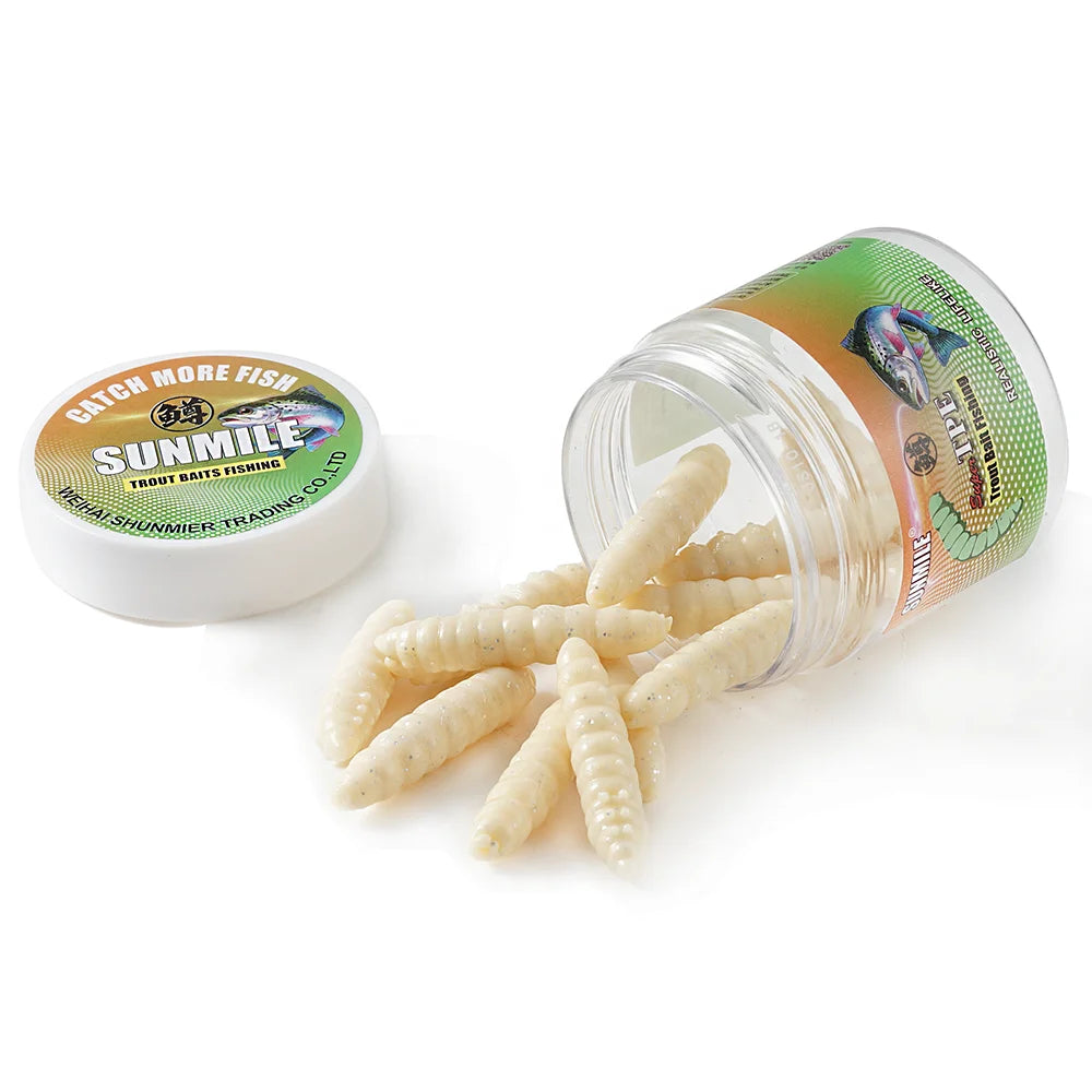 SUNMILE 12pcs Meal-Worm lures 4cm, Silicone Trout Baits--work REALLY well on PANFISH too! All SPECIES