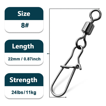 Duo-Lock Snap Swivels 50~200Pcs Fishing Swivel Snap Stainless Brass Saltwater Fishing Rolling Barrel Swivel Connectors