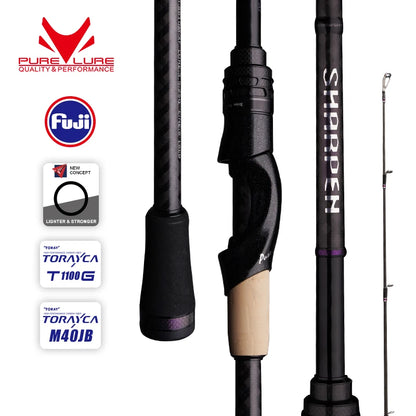 PURELURE SHARPEN Travel Soft Lure Long Spinning and Casting XF/MF Action Rods, FUJI Components- Bass, Pike Rod Fishing Rod