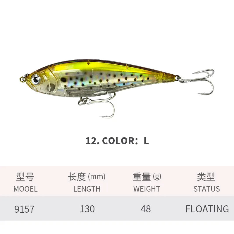 130MM 48G Pencil Fishing Lures 3D Inshore -- Hard, Floating Wobblers for Twitch Fishing