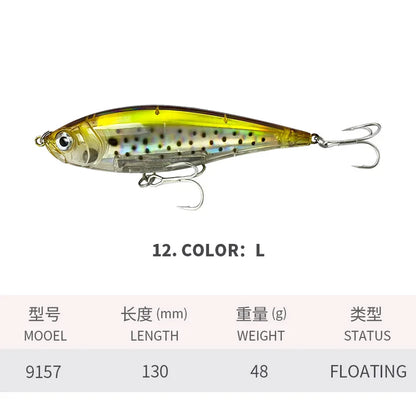 130MM 48G Pencil Fishing Lures 3D Inshore -- Hard, Floating Wobblers for Twitch Fishing