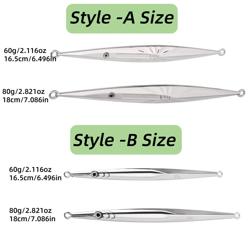 5pcs Long, Slim, Electroplated Metal Jig / Jigging Lure for Saltwater 60g 80g