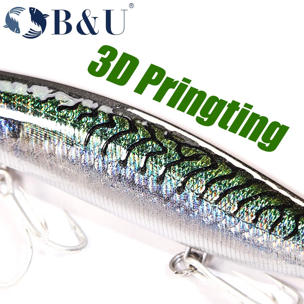 B&U Floating Popper, Long Casting, Saltwater Sea Bass, Pike Fishing/ 3D Printing-Topwater for TUNA, DORADO/MAHI, REDFISH, KINGFISH, SNAPPER, JACKS & OTHER PELAGIC SPECIES