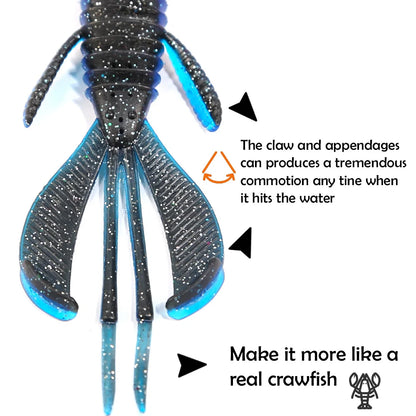 PEAK Craws Lures 6pcs 86mm Softbait for BASS! Great for Texas rigging, Carolina, Jig,or Chatterbait trailer
