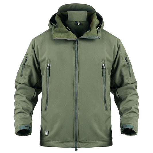Men's Waterproof Tactical Softshell Jacket Winter Warm Fleece Hooded Coat Windproof Outdoor Sports Fishing Hiking Jacket