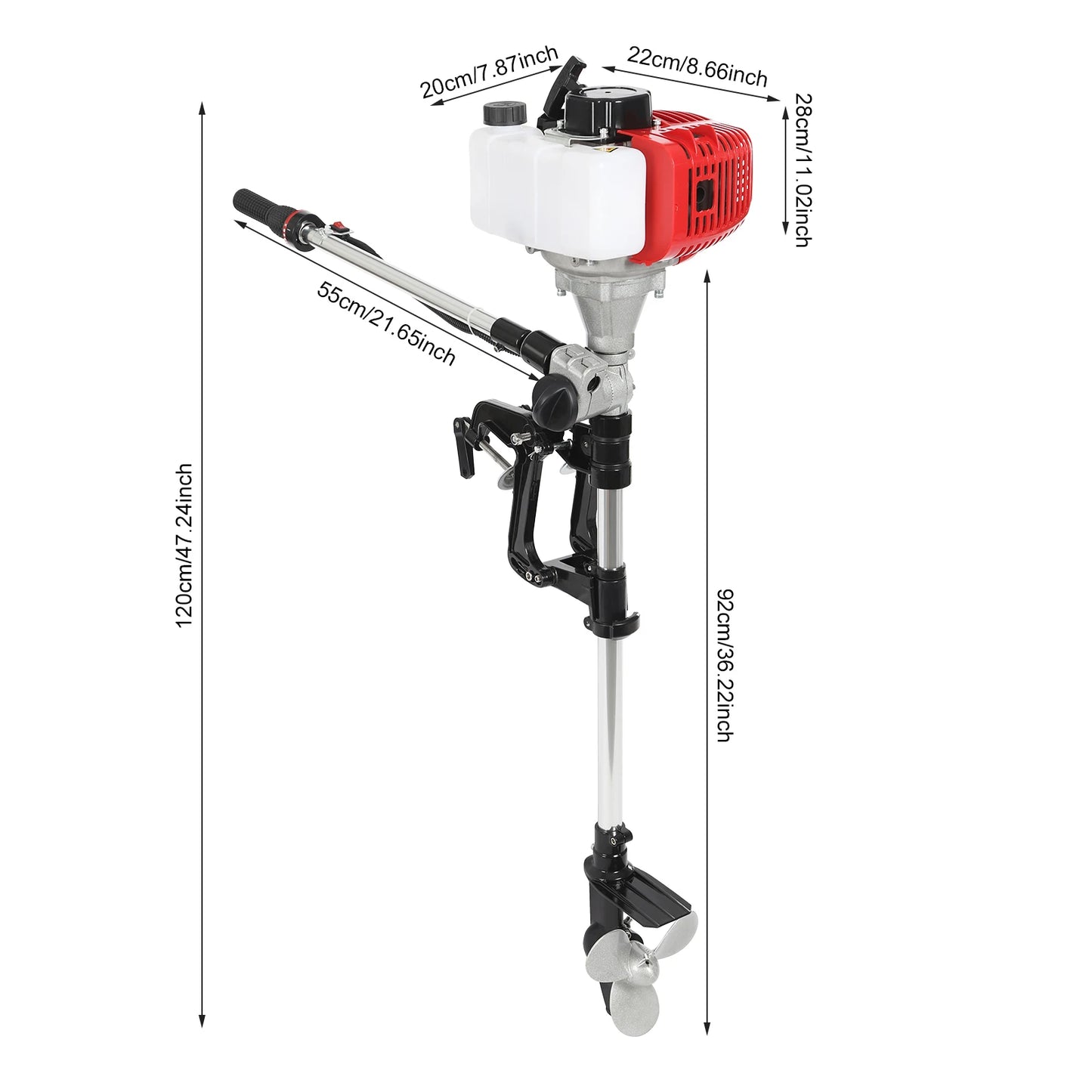 2 Stroke, 6 HP 63CC Air-cooled Gasoline Outboard Motor- Fishing Engine for  Boat, with Outboard Motor Shaft