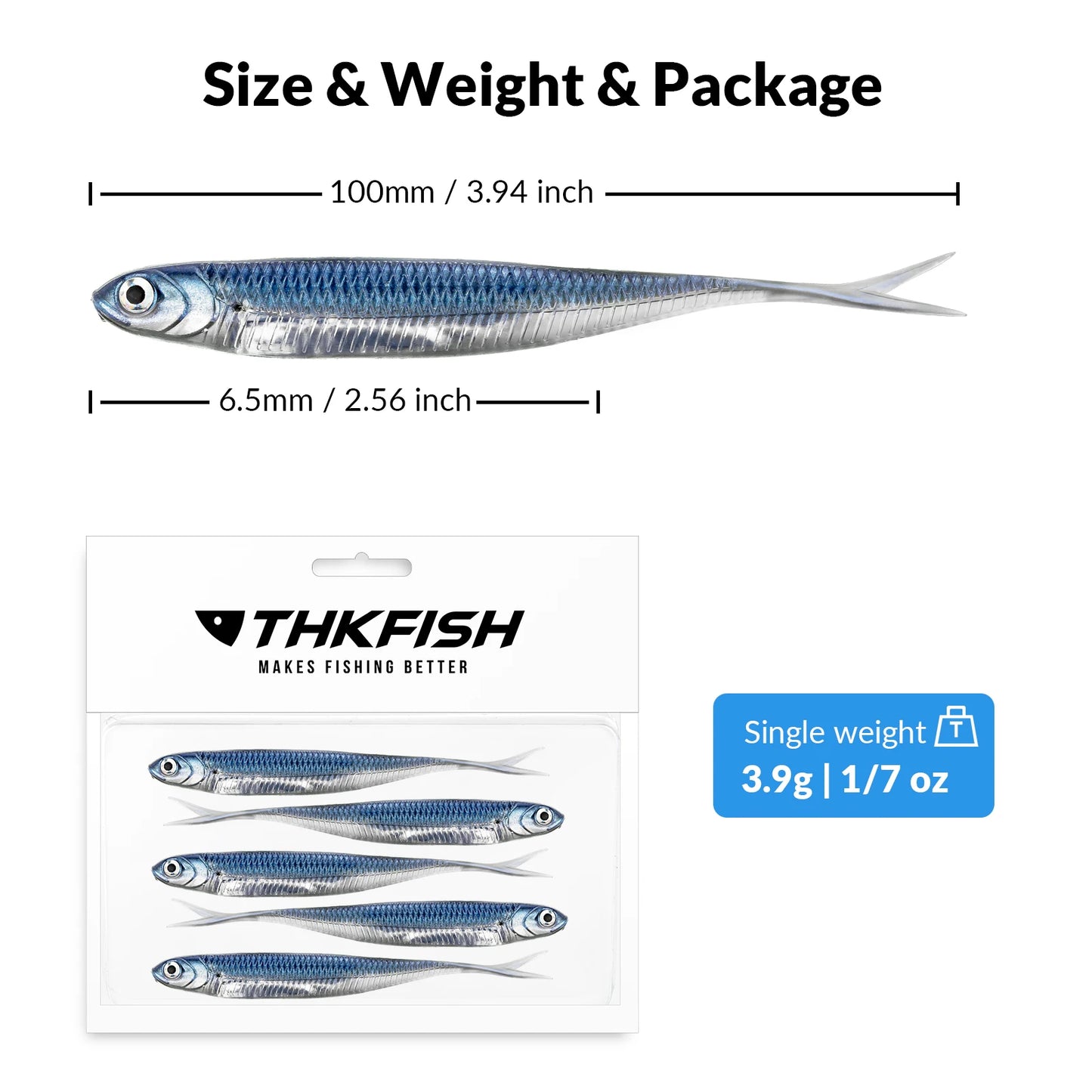 THKFISH 5pcs/6pcs  Lures 100mm 75mm Soft Silicone  3.9g Soft Lure For Bass, Trout, Walleye, Pike Fishing