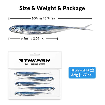 THKFISH 5pcs/6pcs  Lures 100mm 75mm Soft Silicone  3.9g Soft Lure For Bass, Trout, Walleye, Pike Fishing